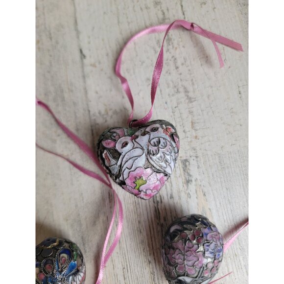Vintage metal bird heart egg ornament Xmas set spring Easter - Picture 6 of 6